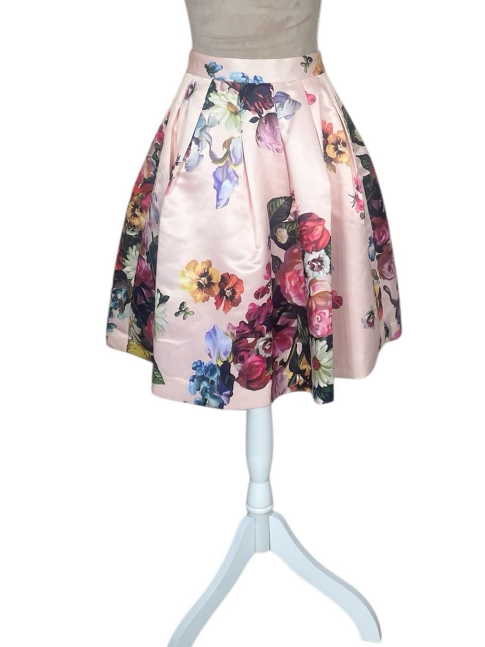 Ted Baker Pink “Flowtii Oil Painting” Floral Print A-Line Skirt - Picture 2 of 14